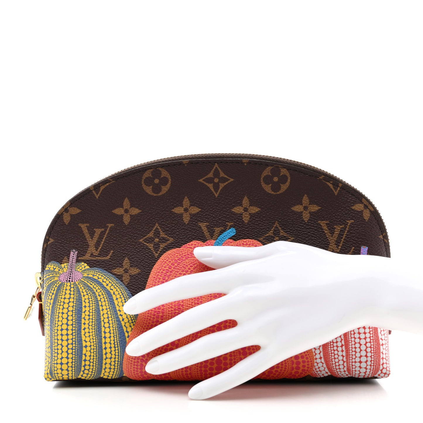 LV X YK Monogram Printed Kusama Pumpkin Cosmetic Pouch