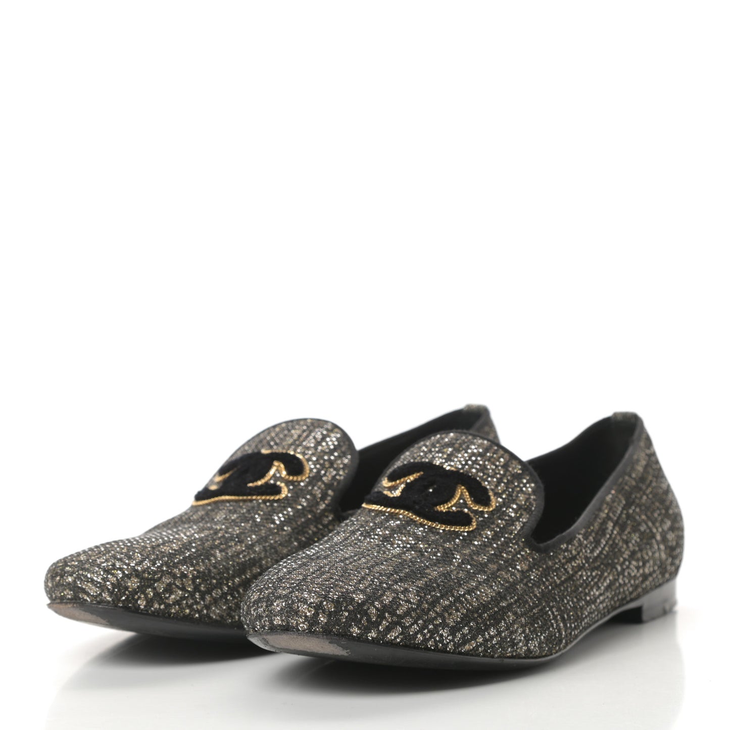 Fantasy Tweed CC Mocassin Loafers 38 Silver