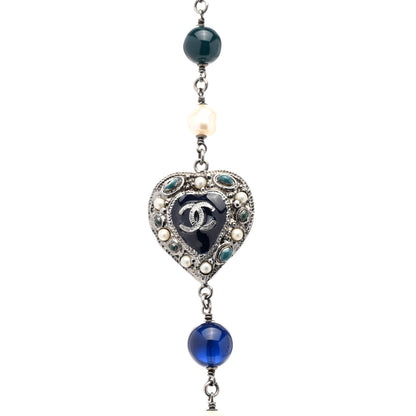 Chanel Pearl Resin Beaded CC Heart Long Necklace Ruthenium Multicolor 4 of 6
