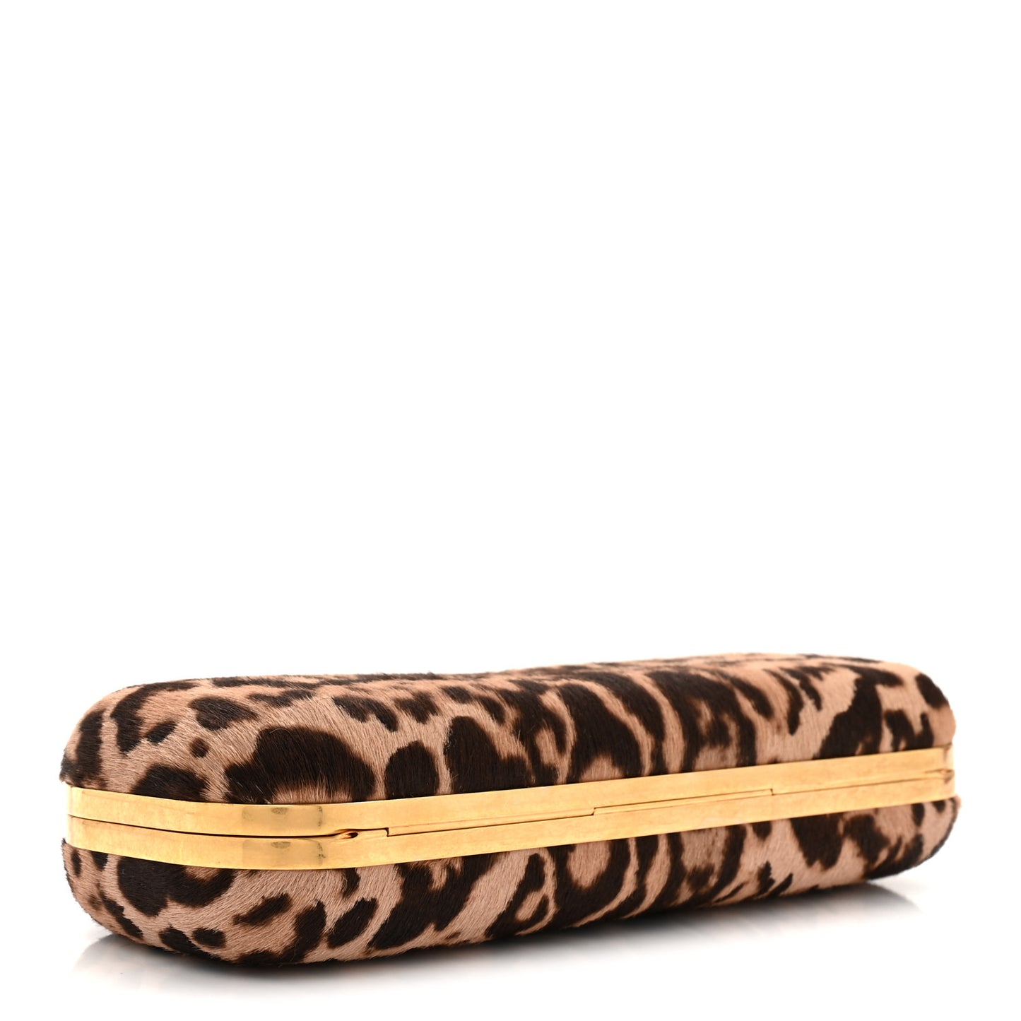 Calf Hair Leopard Print Knuckle Box Clutch Brown Black