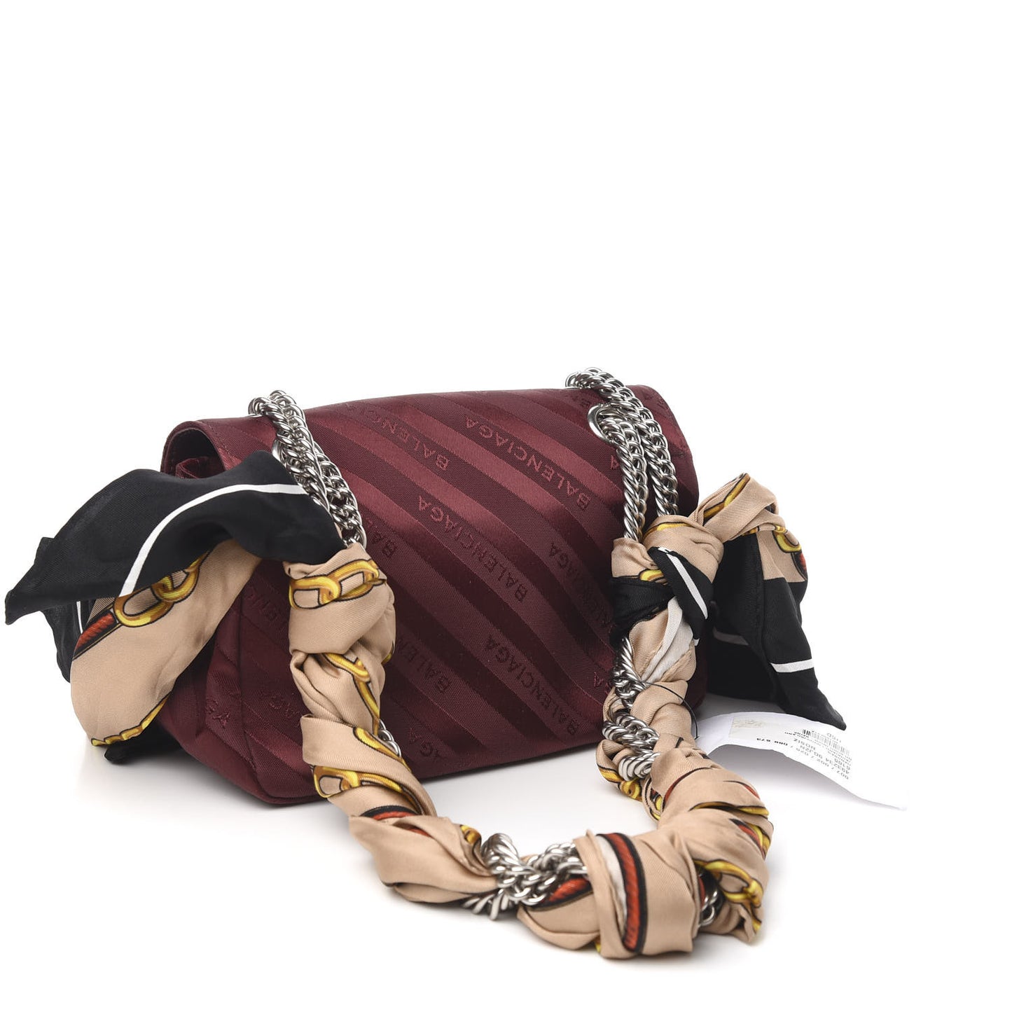 Nylon Jacquard Diagonal Logo Small Scarf Lock Chain Shoulder Bag Rouge Bordeaux Black Beige