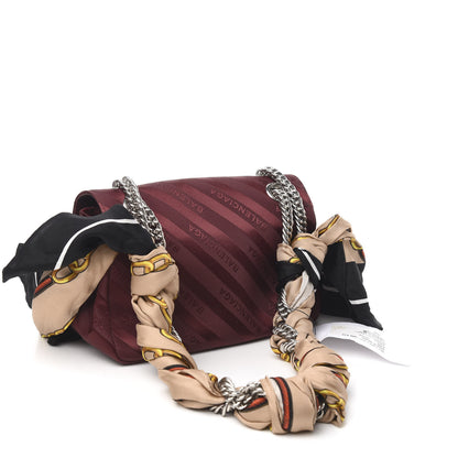 Balenciaga Nylon Jacquard Diagonal Logo Small Scarf Lock Chain Shoulder Bag Rouge Bordeaux Black Beige 3 of 11