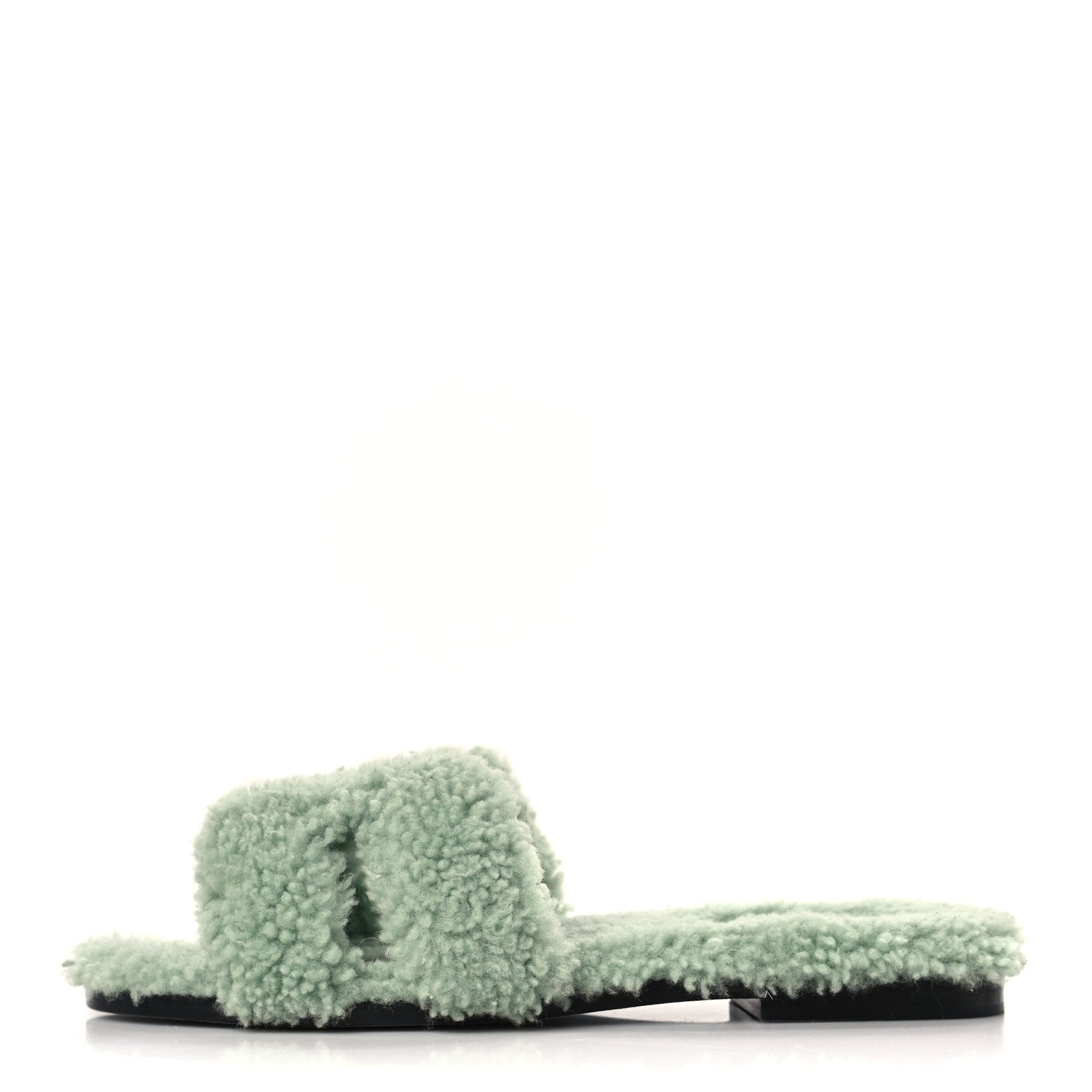 Hermes Woolskin Oran Sandals 37.5 Vert D’eau 1 of 8