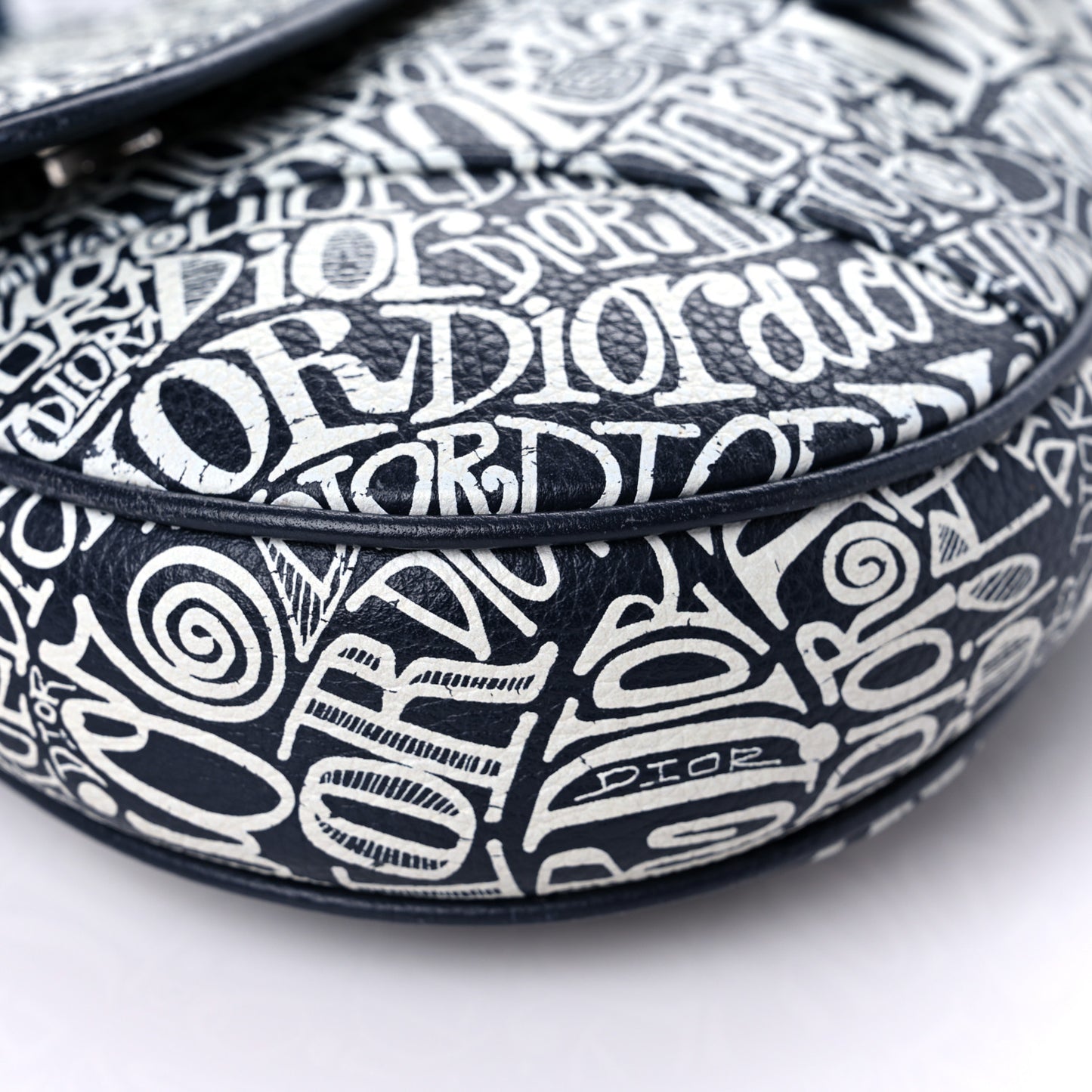 X SHAWN STUSSY Grained Calfskin Printed Mens Saddle Bag Navy Blue
