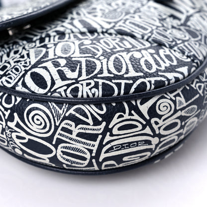 Christian Dior X SHAWN STUSSY Grained Calfskin Printed Mens Saddle Bag Navy Blue 7 of 12