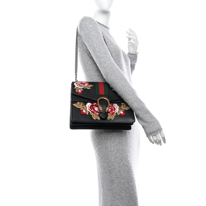 Gucci Calfskin Web Floral Embroidered Medium Dionysus Shoulder Bag Black 2 of 12