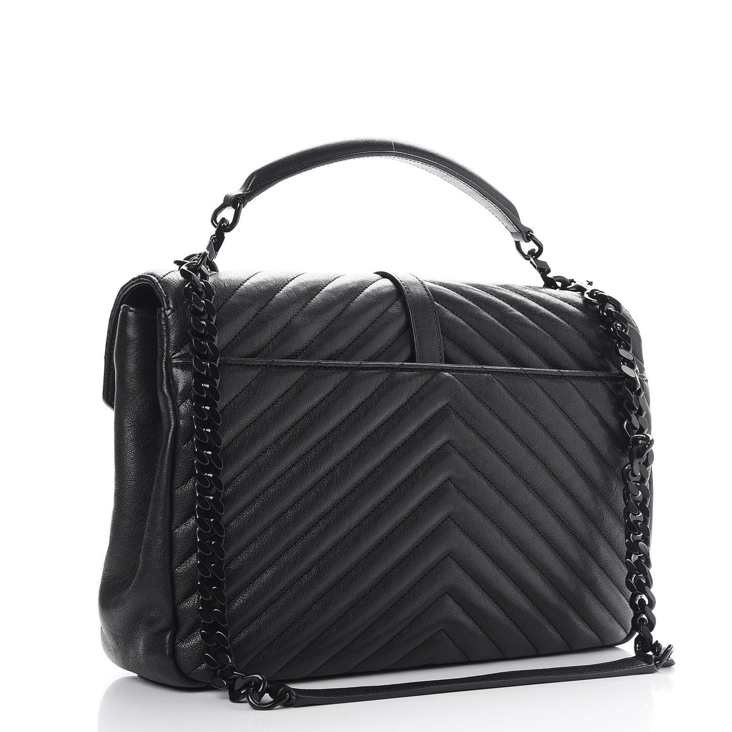 Sheepskin Matelasse Chevron Monogram Monochrome Large College Satchel Black