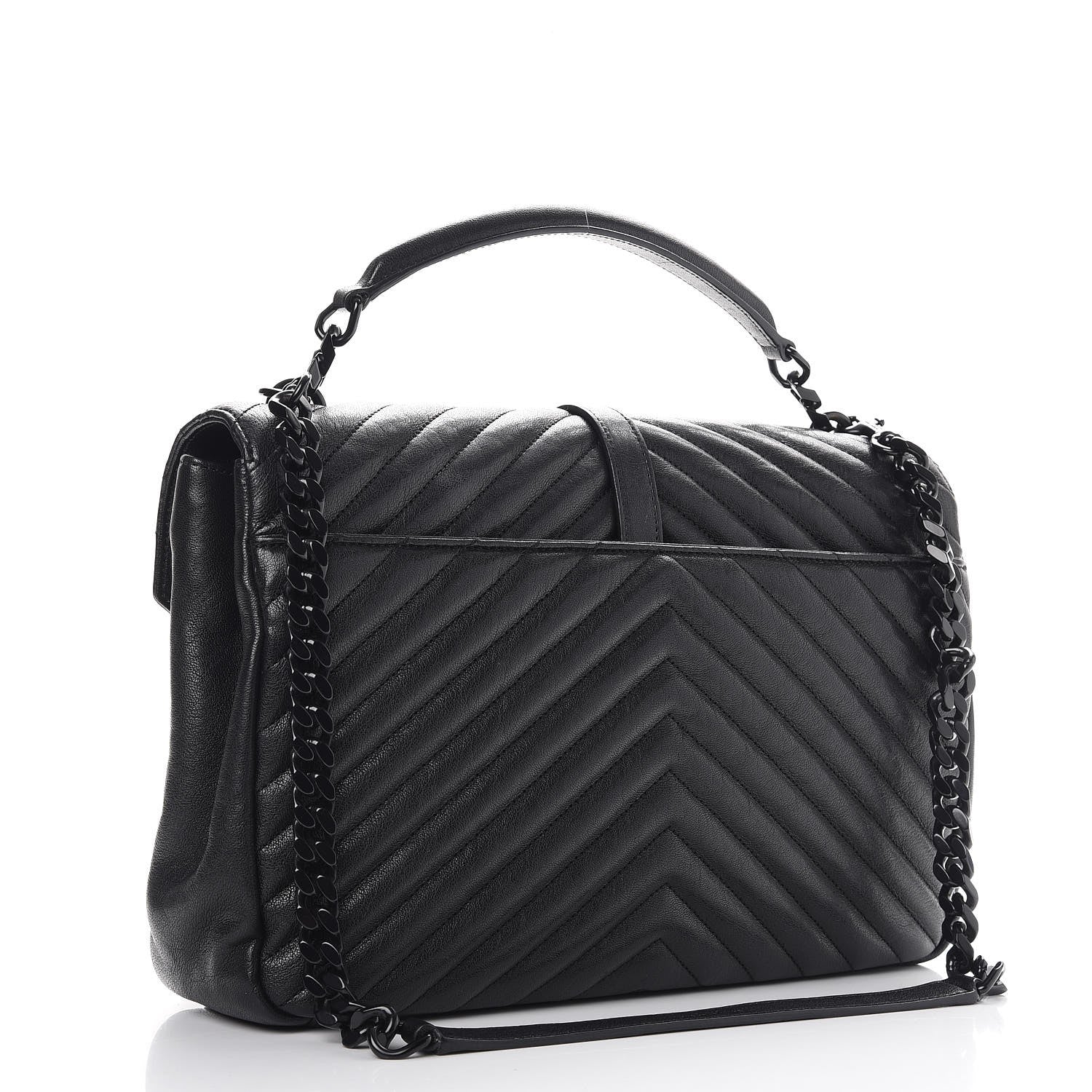 Saint Laurent Sheepskin Matelasse Chevron Monogram Monochrome Large College Satchel Black 4 of 12