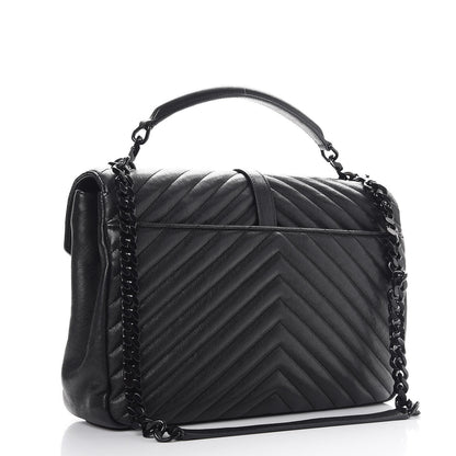Saint Laurent Sheepskin Matelasse Chevron Monogram Monochrome Large College Satchel Black 4 of 12