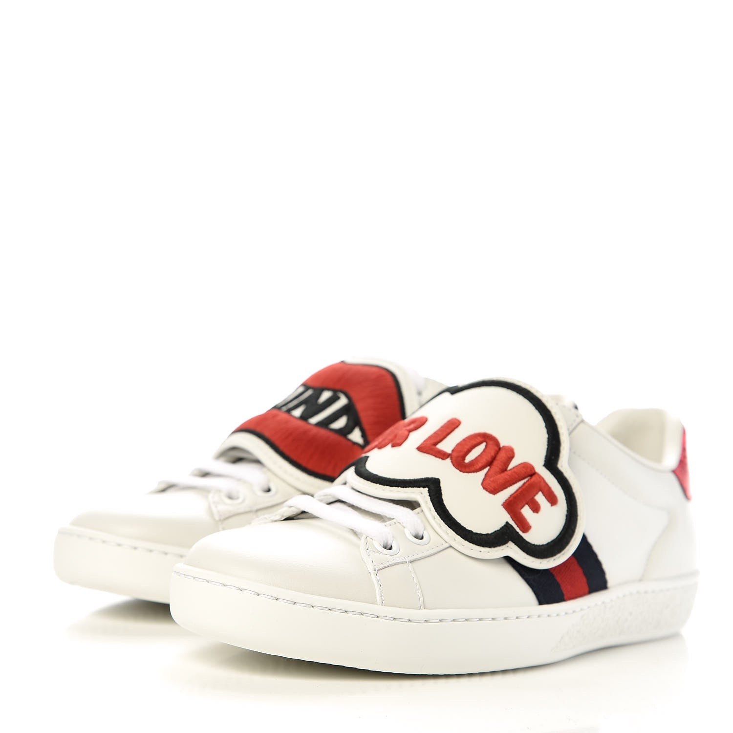 Gucci Calfskin Ayers Blind For Love Embroidered Womens Ace Sneakers 35.5 White 2 of 11