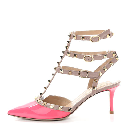 Valentino Garavani Patent Nappa Rockstud Ankle Strap 65mm Pumps 38 Fuxia Fluo Poudre 1 of 6