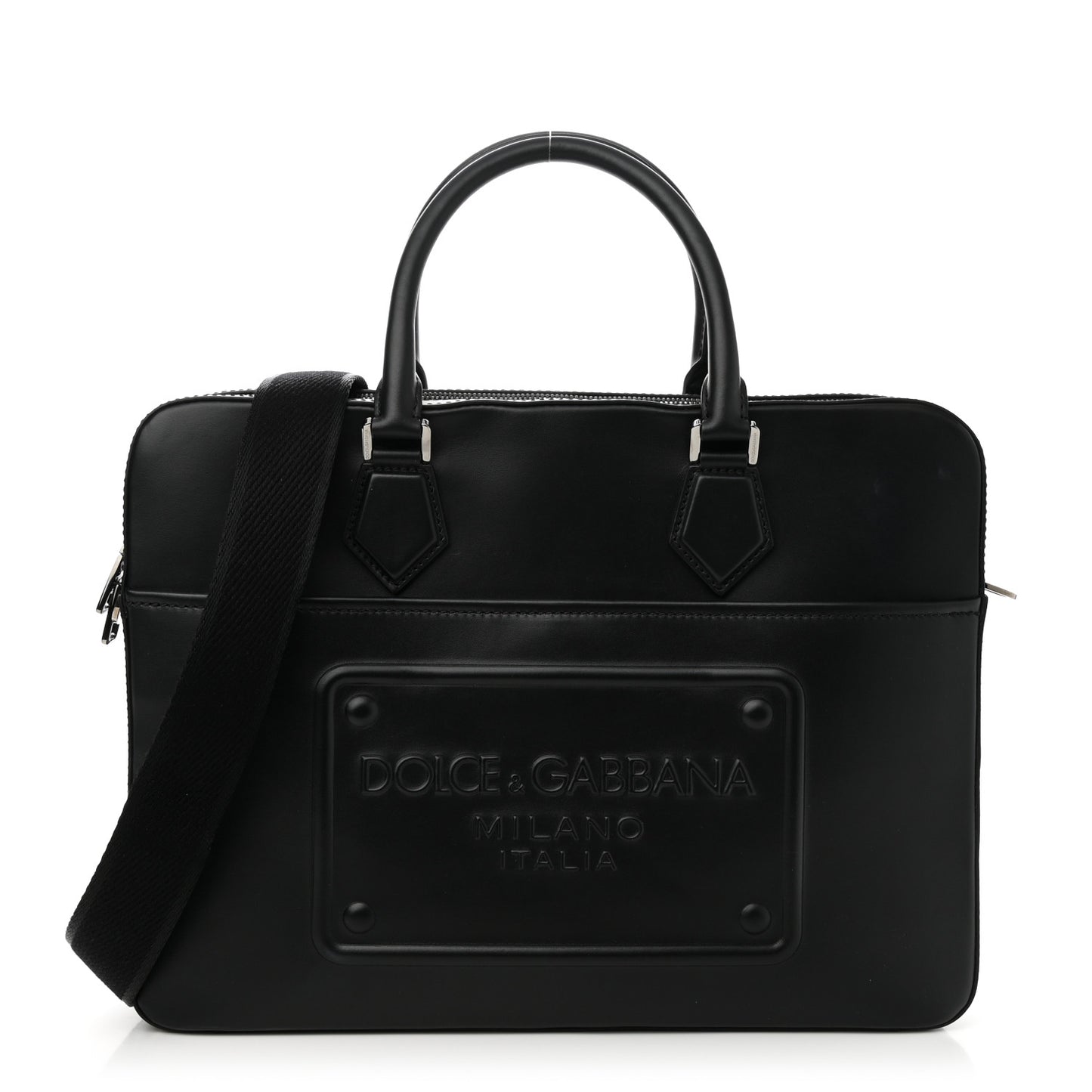 Calfskin Embossed Briefcase Black