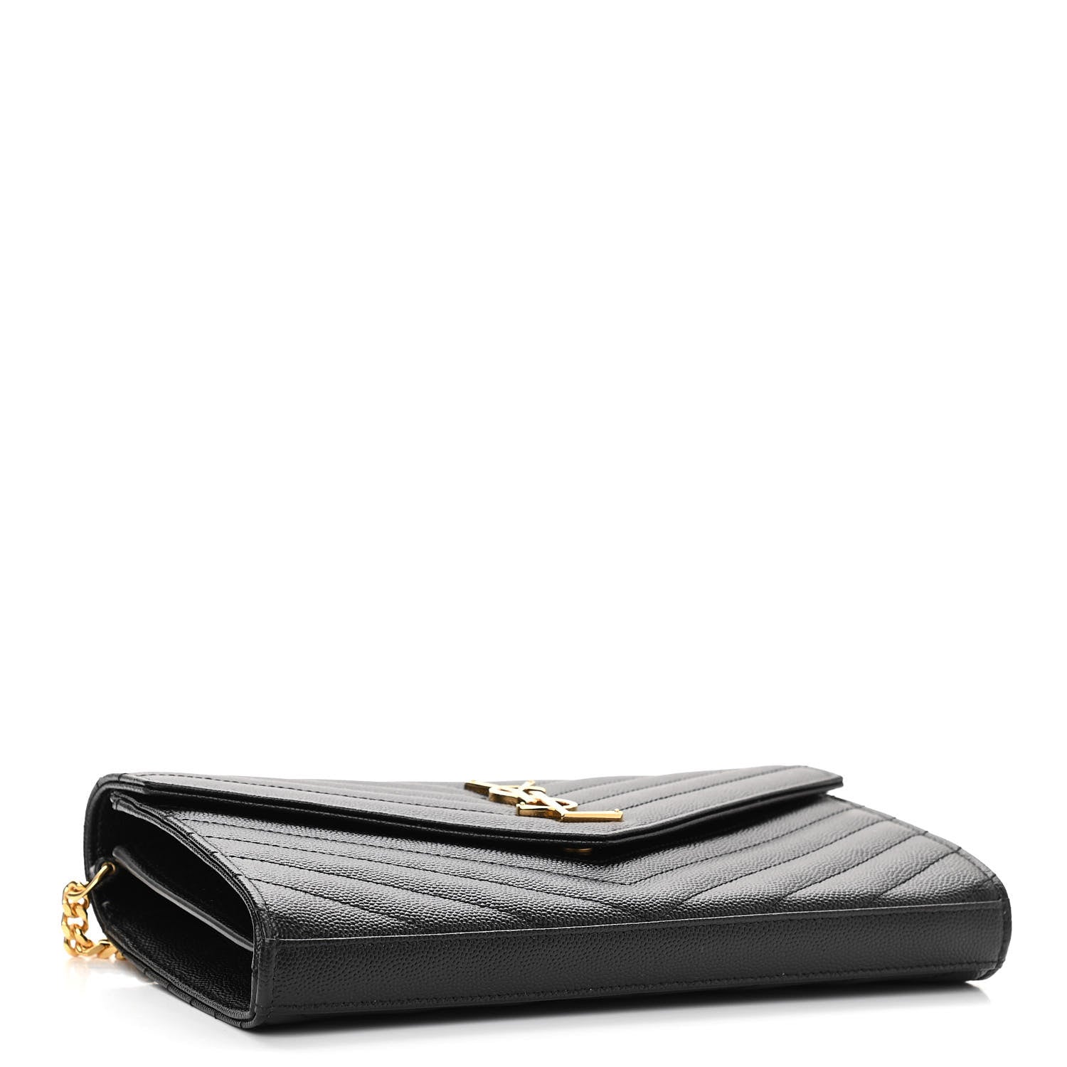 Saint Laurent Grain De Poudre Matelasse Chevron Monogram Chain Wallet Black 4 of 10