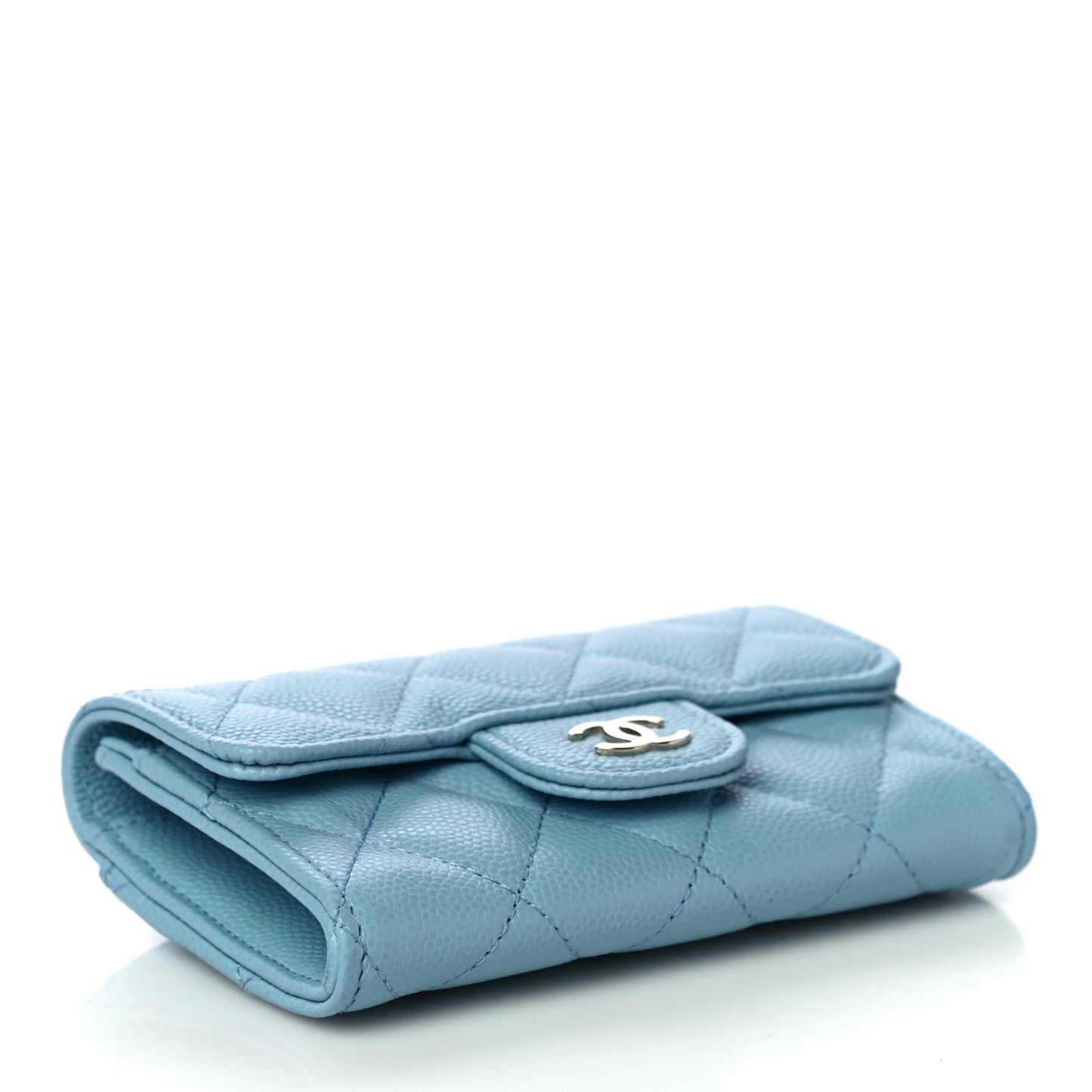 Caviar Quilted Flap Card Holder Wallet Light Blue