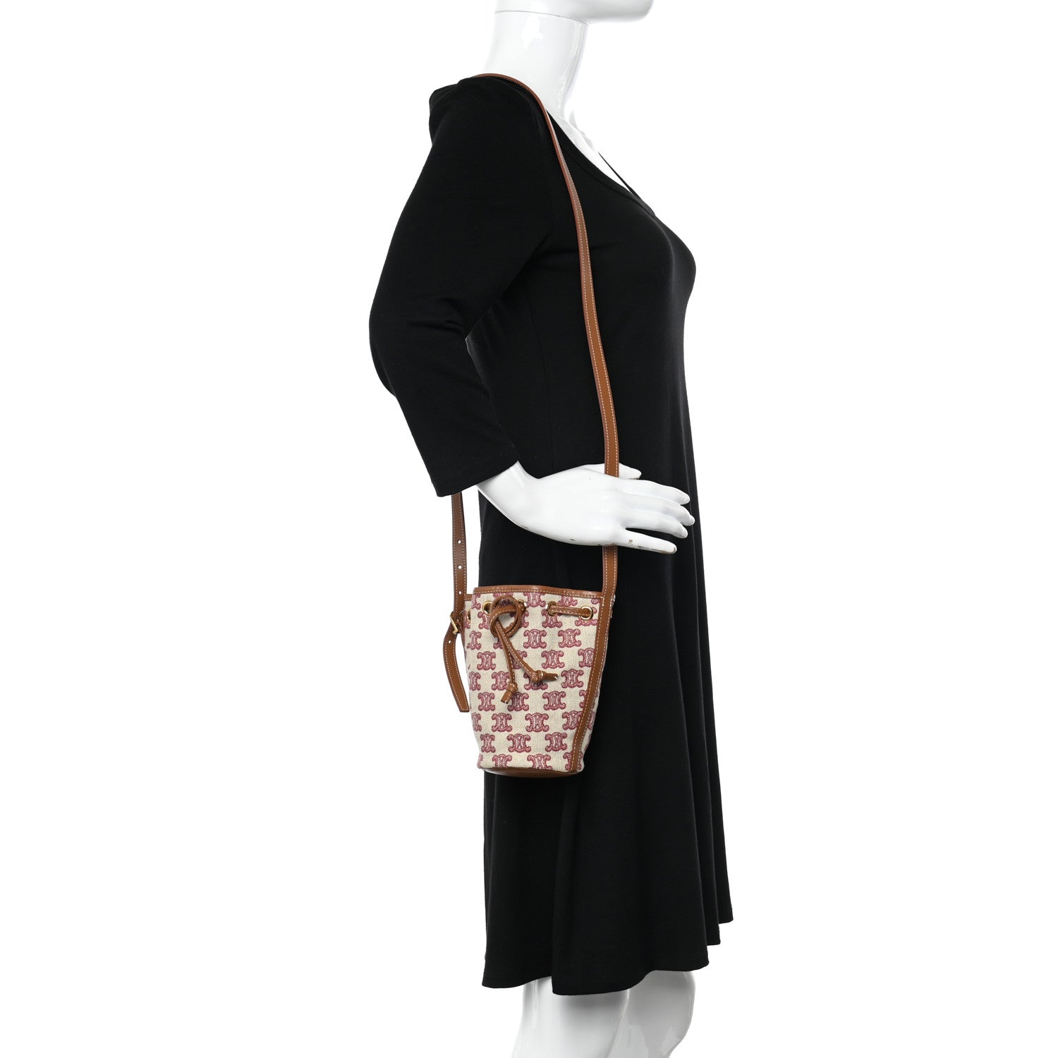 Celine Canvas Calfskin Triomphe Embroidered Bucket Bag Fox Red 2 of 11