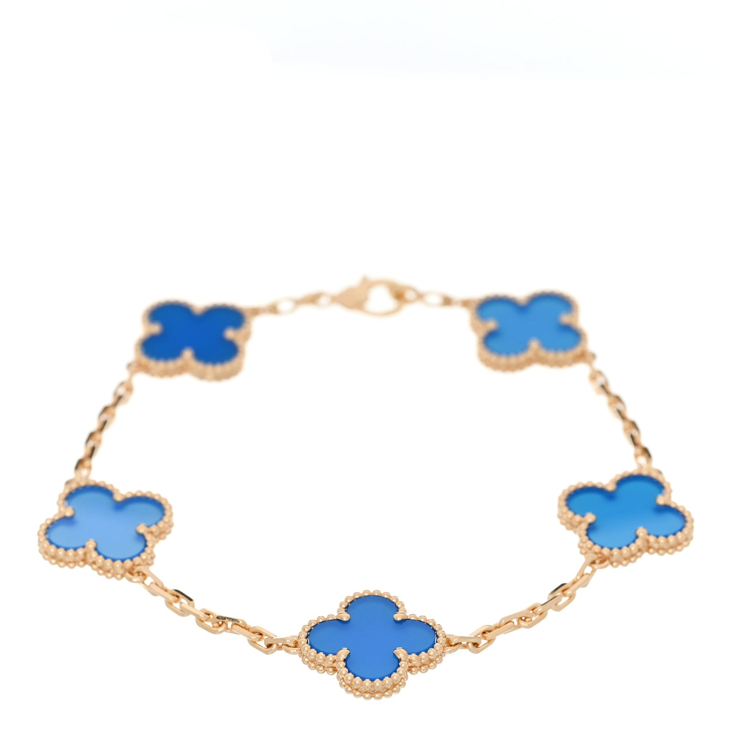 18K Yellow Gold Blue Agate 5 Motifs Vintage Alhambra Bracelet