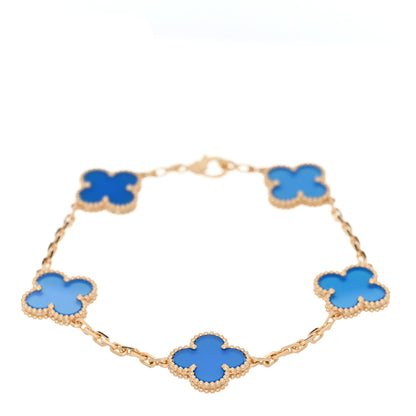 Van Cleef & Arpels 18K Yellow Gold Blue Agate 5 Motifs Vintage Alhambra Bracelet 1 of 5