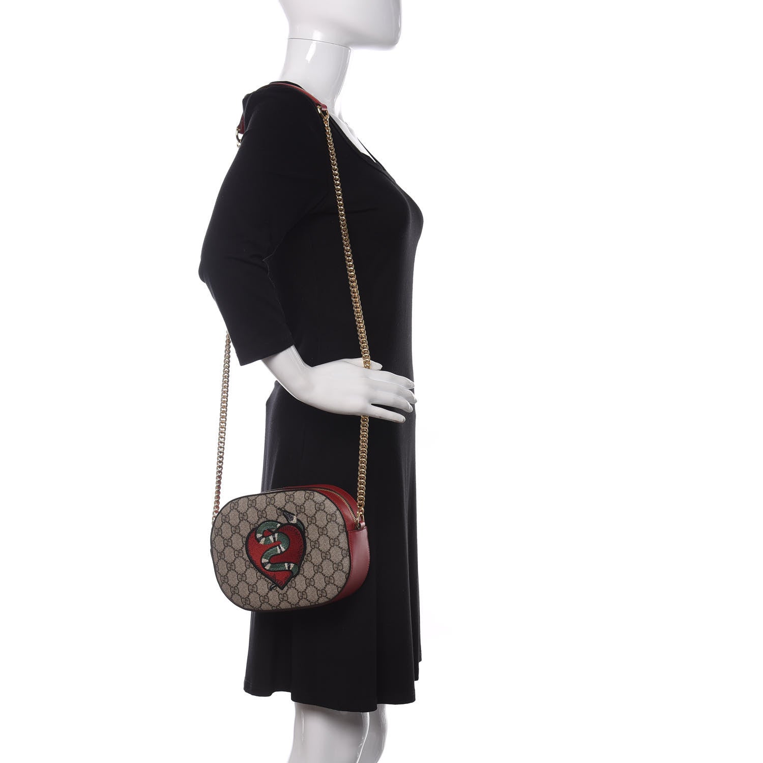 Gucci GG Supreme Monogram Kingsnake Heart Embroidered Mini Chain Shoulder Bag Beige Hibiscus Red 2 of 10