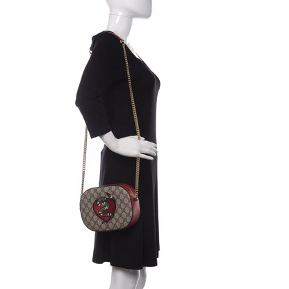 Gucci GG Supreme Monogram Kingsnake Heart Embroidered Mini Chain Shoulder Bag Beige Hibiscus Red 2 of 10