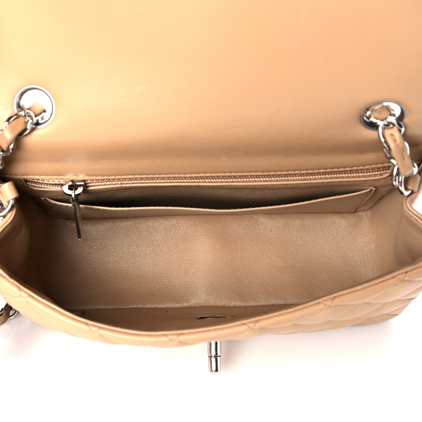 Lambskin Quilted Mini Rectangular Flap Beige