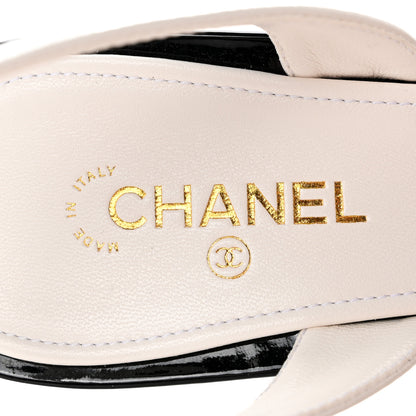 Chanel Lambskin Patent Cap Toe CC Apple Slingback Pumps 41 White Black 7 of 8