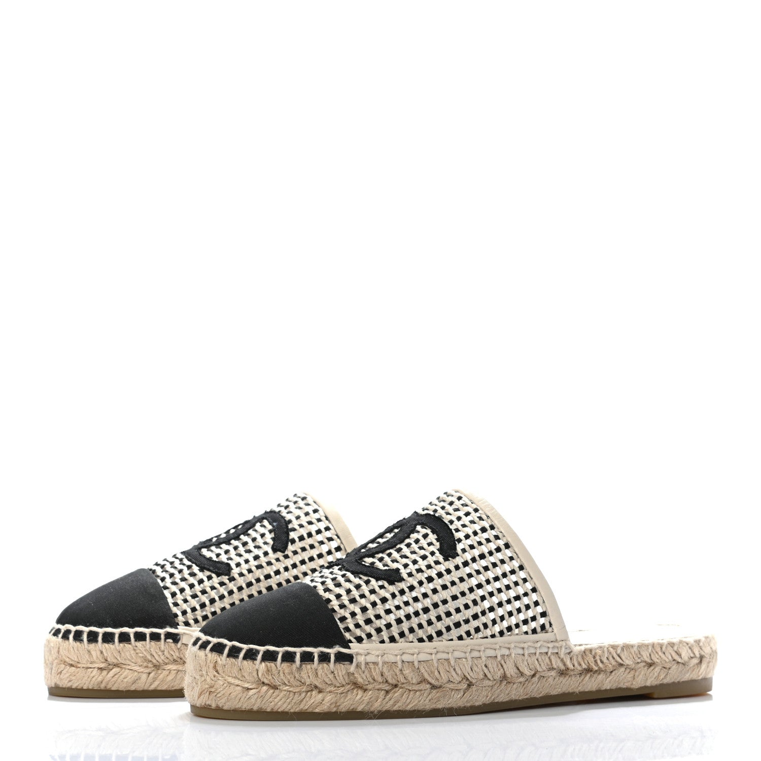 Chanel Mesh Grosgrain CC Espadrilles Mule 37 Beige Black 3 of 7