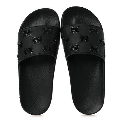 Gucci Rubber GG Monogram Perforated Womens Slide Sandals 39 Black 2 of 13