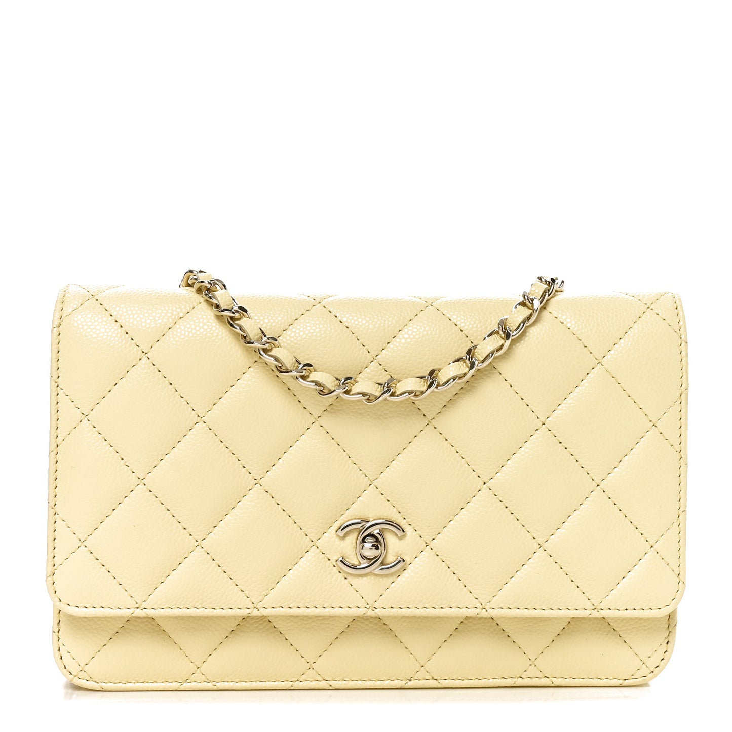Caviar Quilted CC Turnlock Wallet On Chain WOC Light Yellow