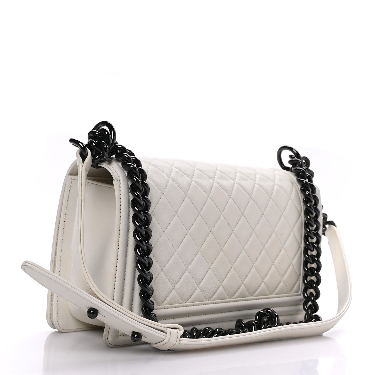 Calfskin Quilted Medium Boy Flap White