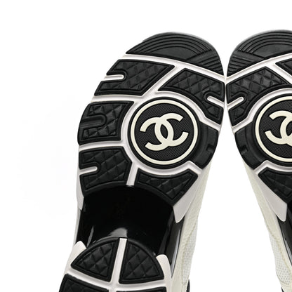 Chanel Mesh Suede Calfskin Grained Calfskin Womens CC Sneakers 38.5 White Black 6 of 9