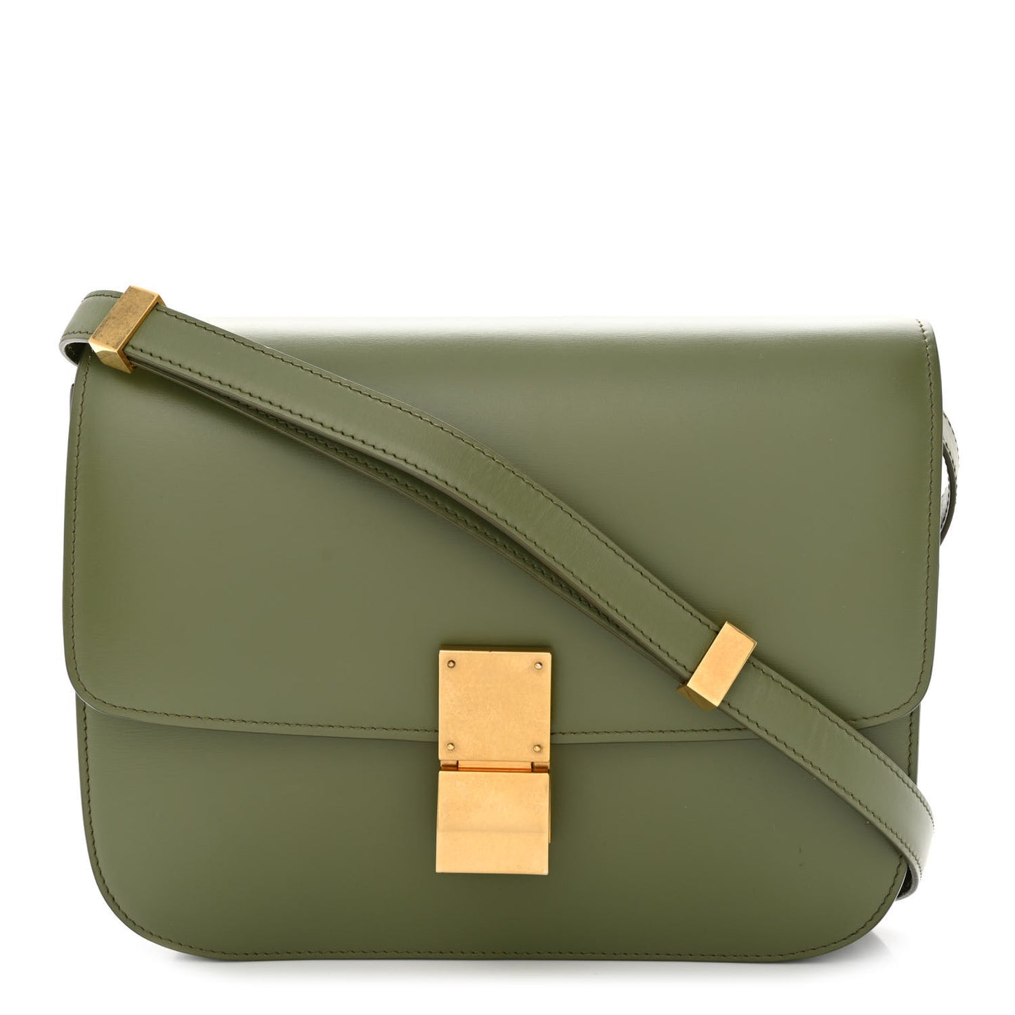 Box Calfskin Classic Box Medium Flap Bag Army Green