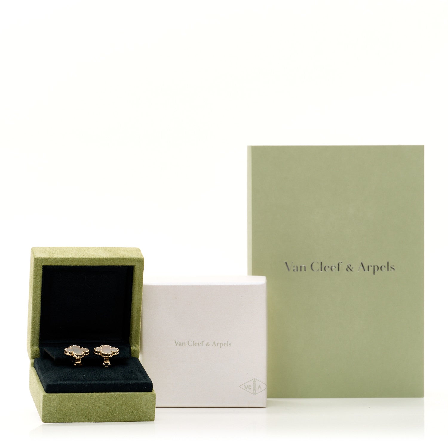 Van Cleef & Arpels 18K Yellow Gold Mother of Pearl Vintage Alhambra Earrings 5 of 5
