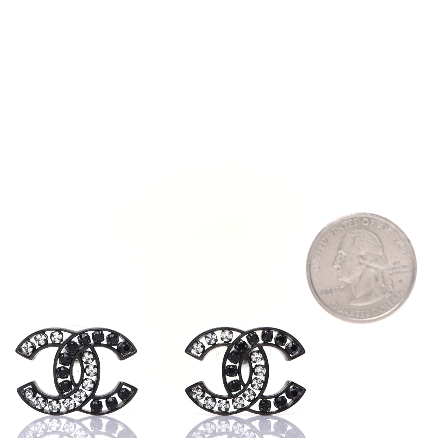 Chanel Crystal CC Earrings Black Silver 2 of 7