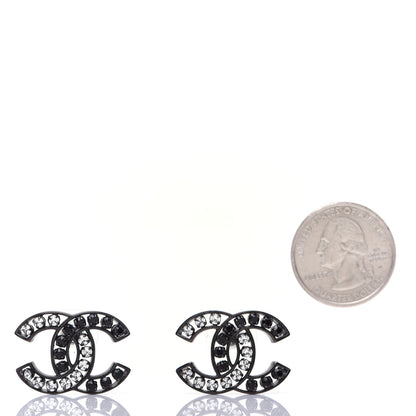 Chanel Crystal CC Earrings Black Silver 2 of 7
