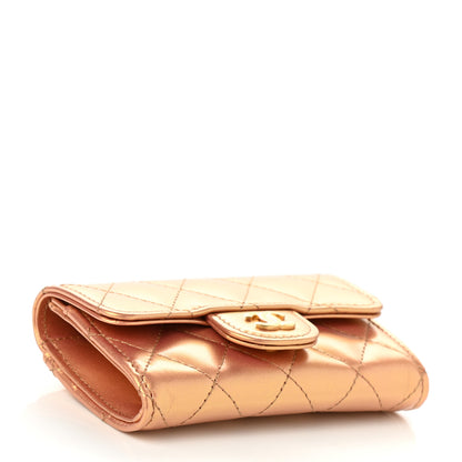 Chanel Metallic Lambskin Quilted Flap Card Holder Wallet Gold 4 of 8