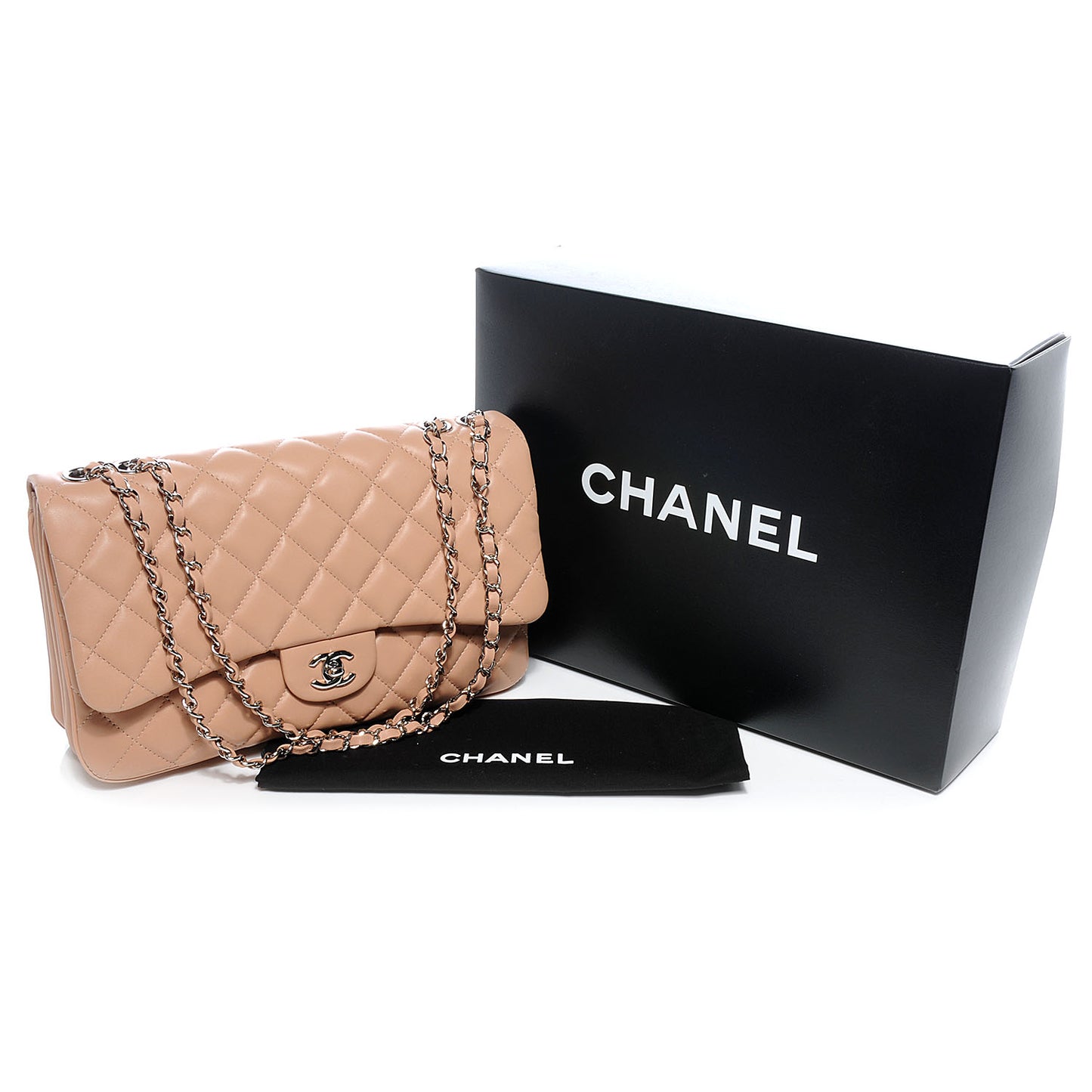 Lambskin Quilted Jumbo Chanel 3 Flap Beige