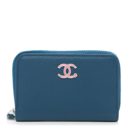 Chanel Goatskin Zip Around Coin Purse Wallet Dark Navy 1 of 7