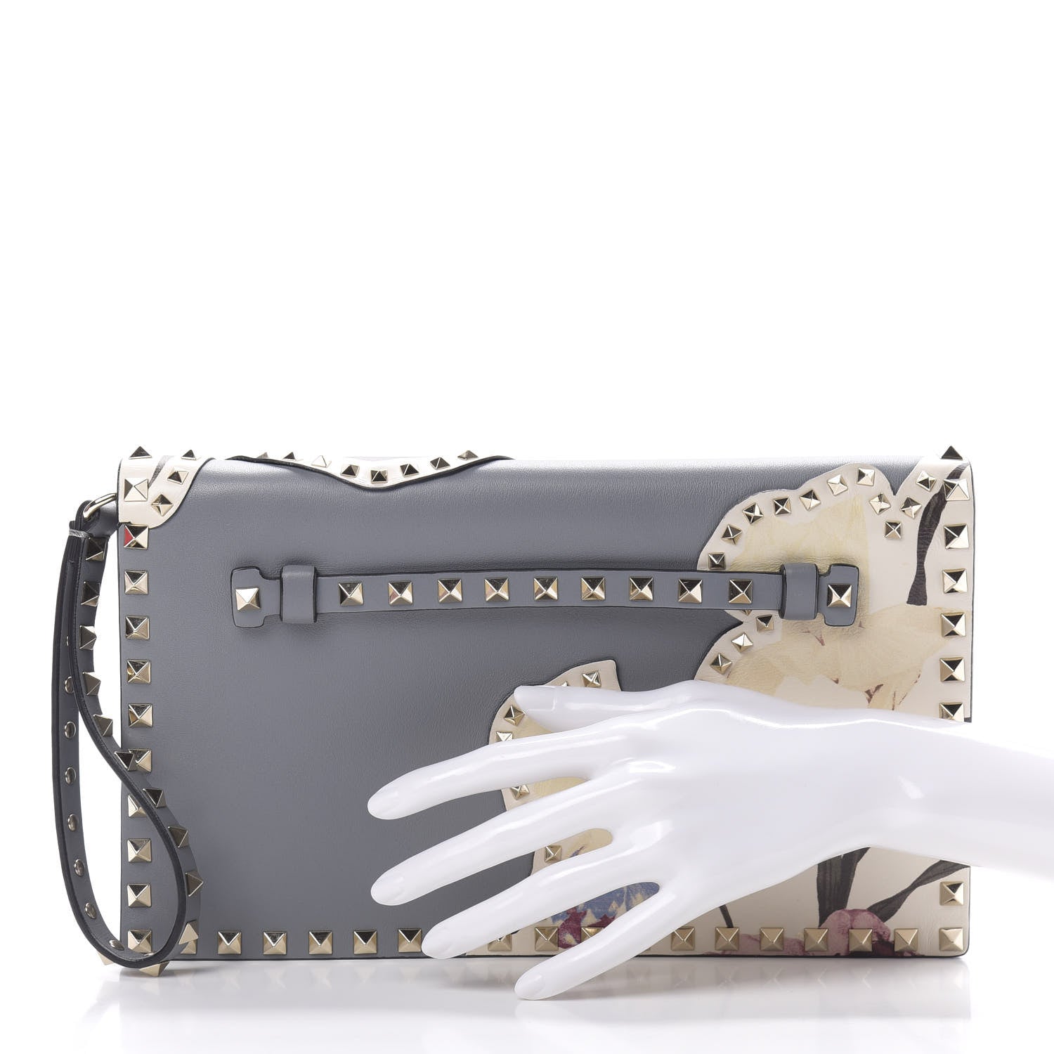 Valentino Garavani Nappa Monogram Kimono 1997 Print Rockstud Wristlet Clutch Grey 2 of 9