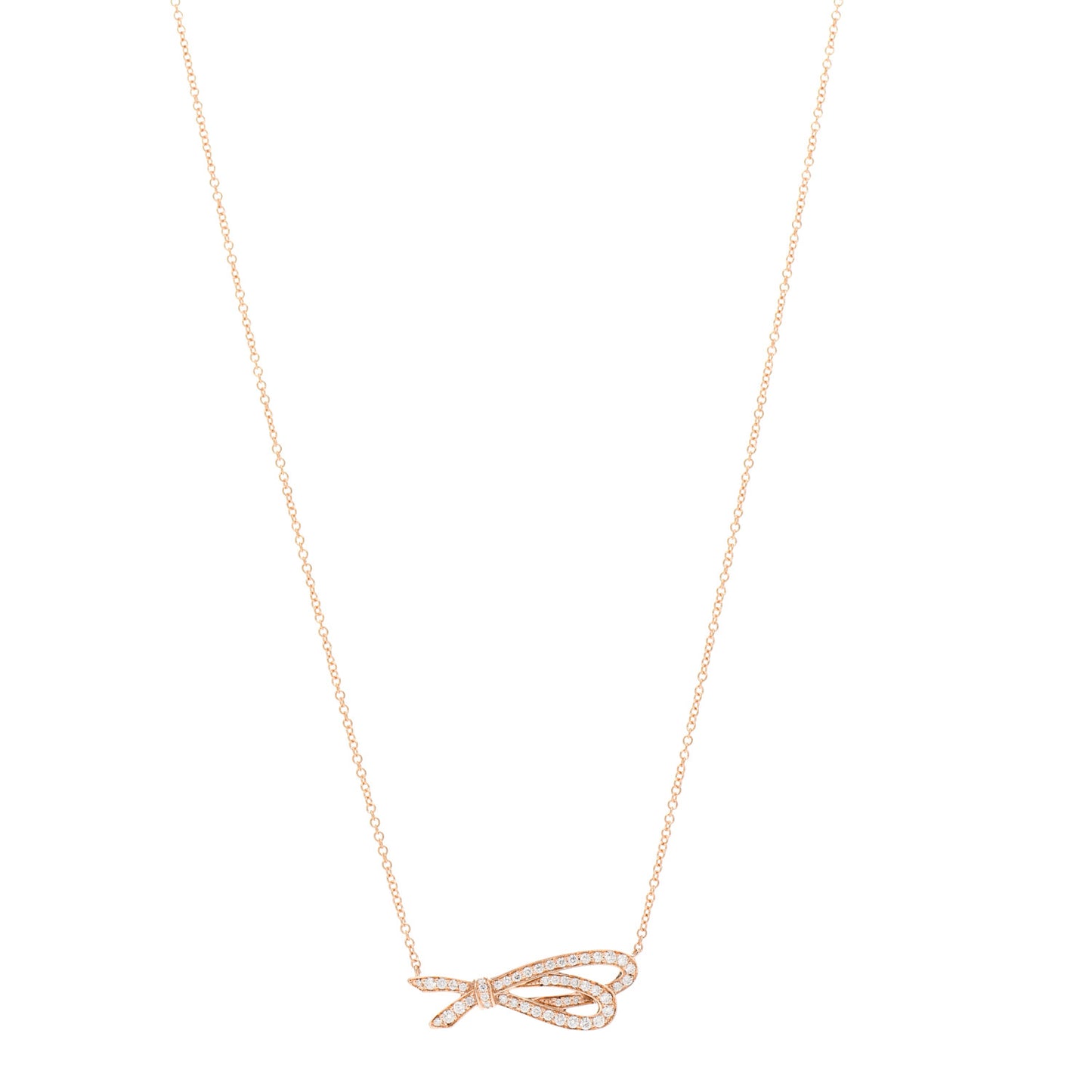 18K Yellow Gold Diamond Mini Bow Pave Pendant Necklace