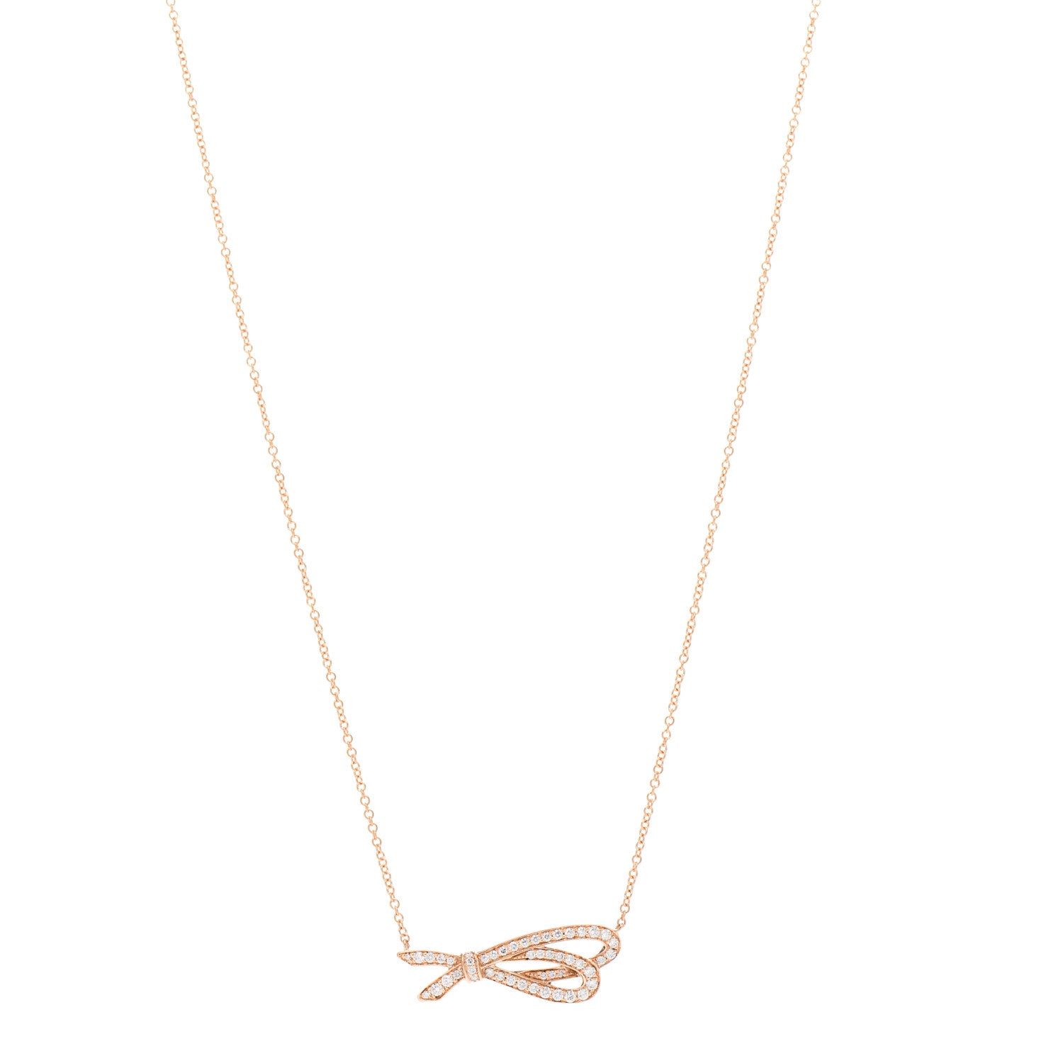 Tiffany 18K Yellow Gold Diamond Mini Bow Pave Pendant Necklace 1 of 7