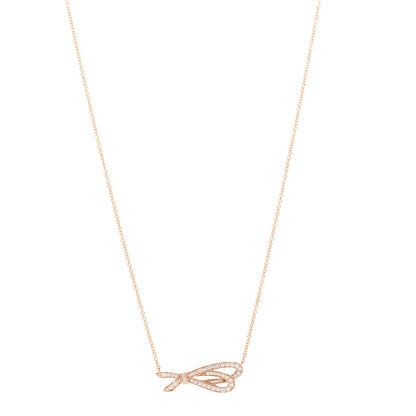 Tiffany 18K Yellow Gold Diamond Mini Bow Pave Pendant Necklace 1 of 7
