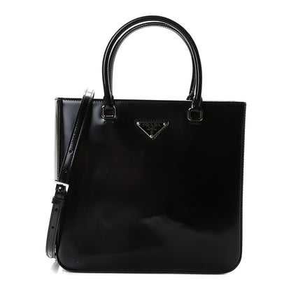 Prada Spazzolato Metal Triangle Logo Double Handle Crossbody Tote Black 1 of 10