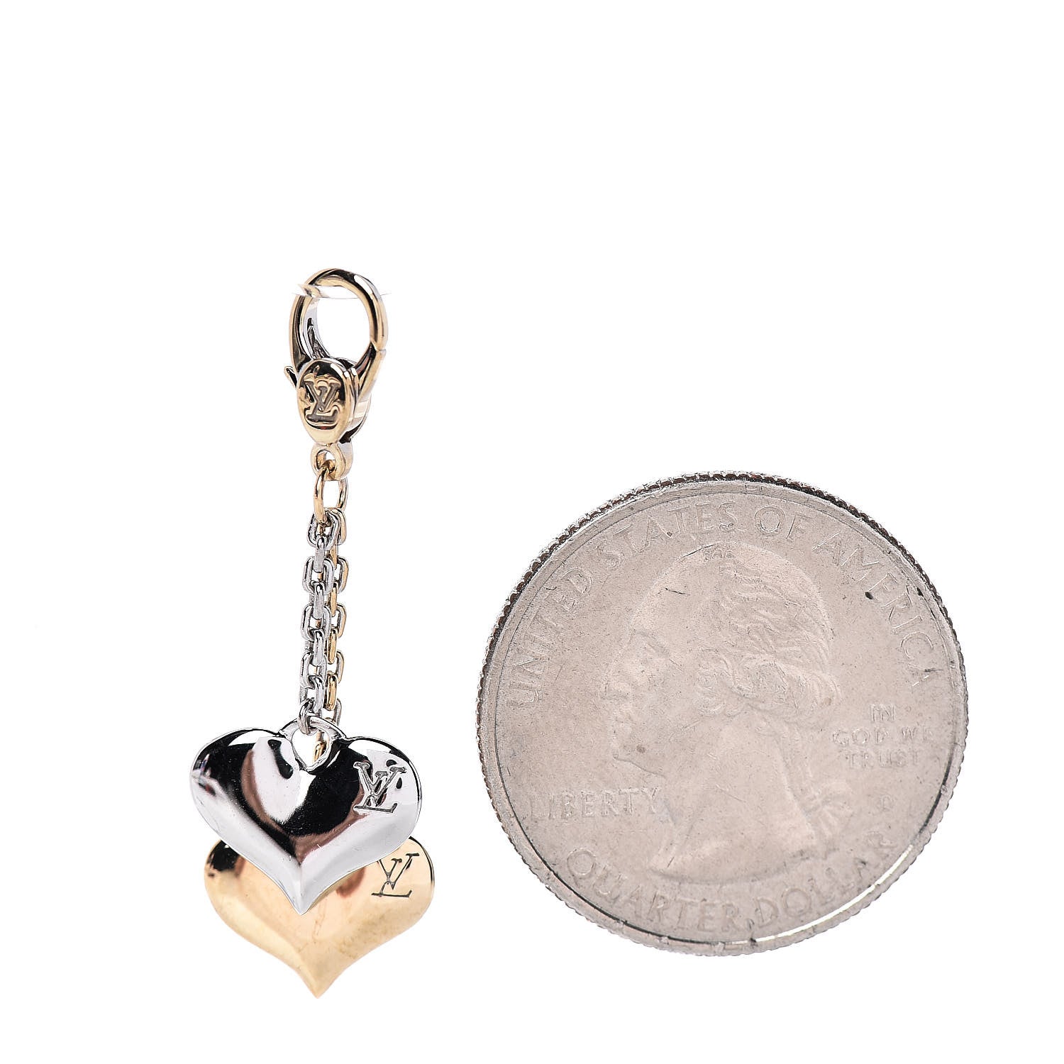 Louis Vuitton 18K Yellow White Gold Two Heart Monogram Charm 2 of 3