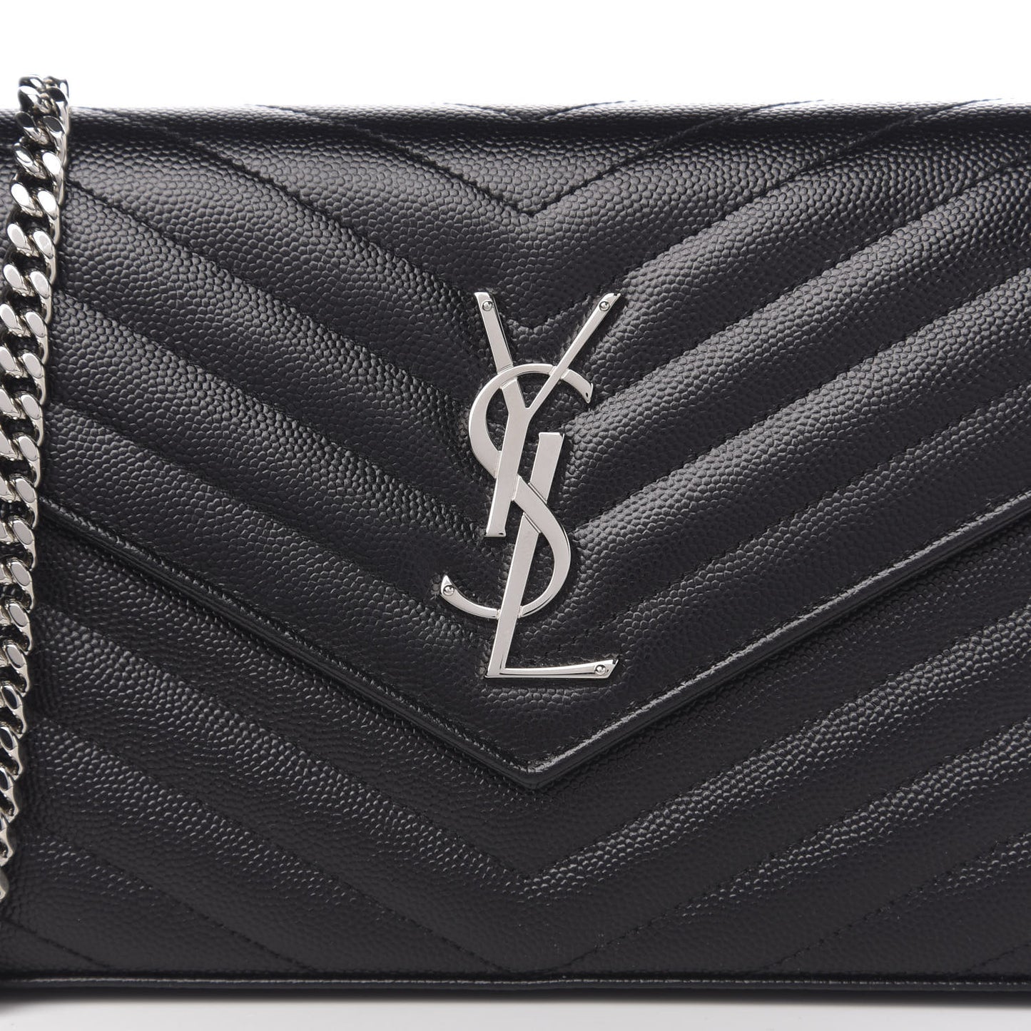 Grain De Poudre Matelasse Chevron Monogram Chain Wallet Black