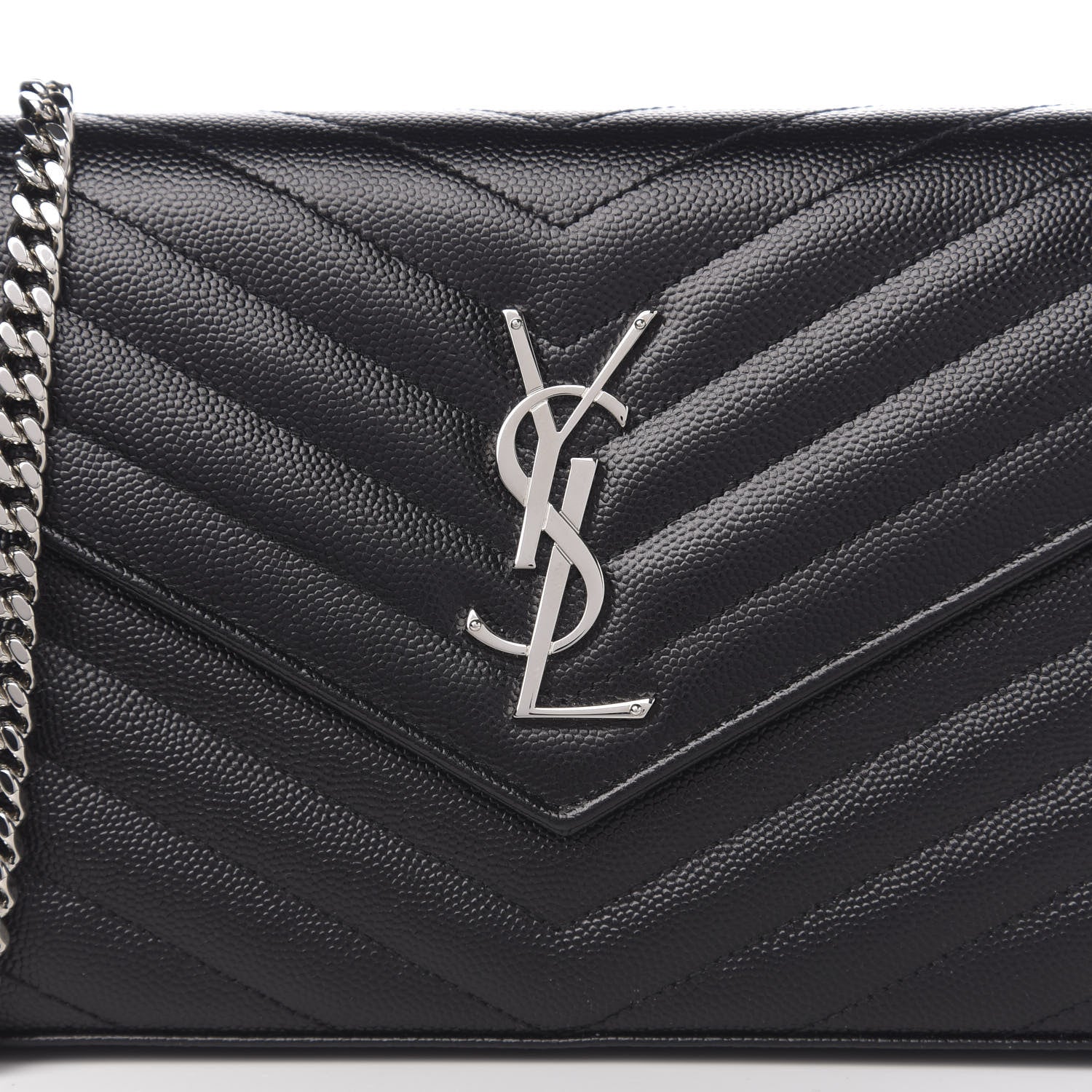 Saint Laurent Grain De Poudre Matelasse Chevron Monogram Chain Wallet Black 8 of 9