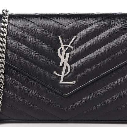 Saint Laurent Grain De Poudre Matelasse Chevron Monogram Chain Wallet Black 8 of 9