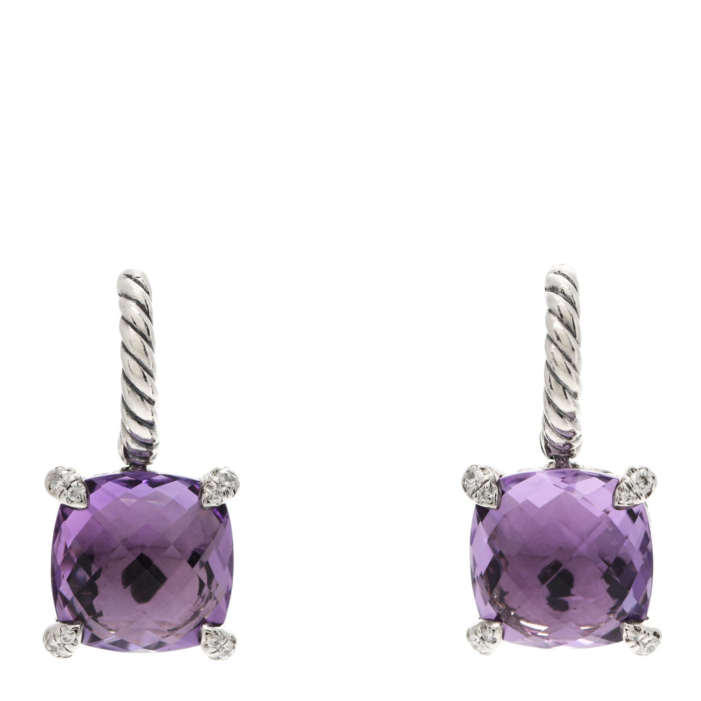 Sterling Silver Diamond Amethyst Chatelaine Drop Earrings