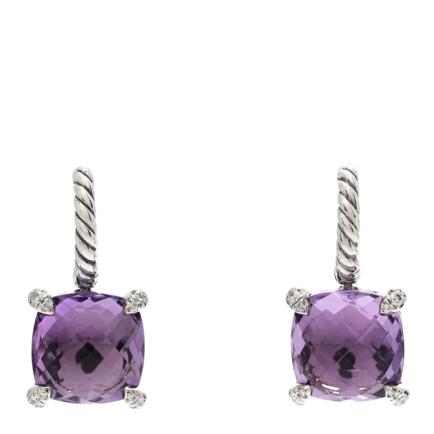David Yurman Sterling Silver Diamond Amethyst Chatelaine Drop Earrings 1 of 5