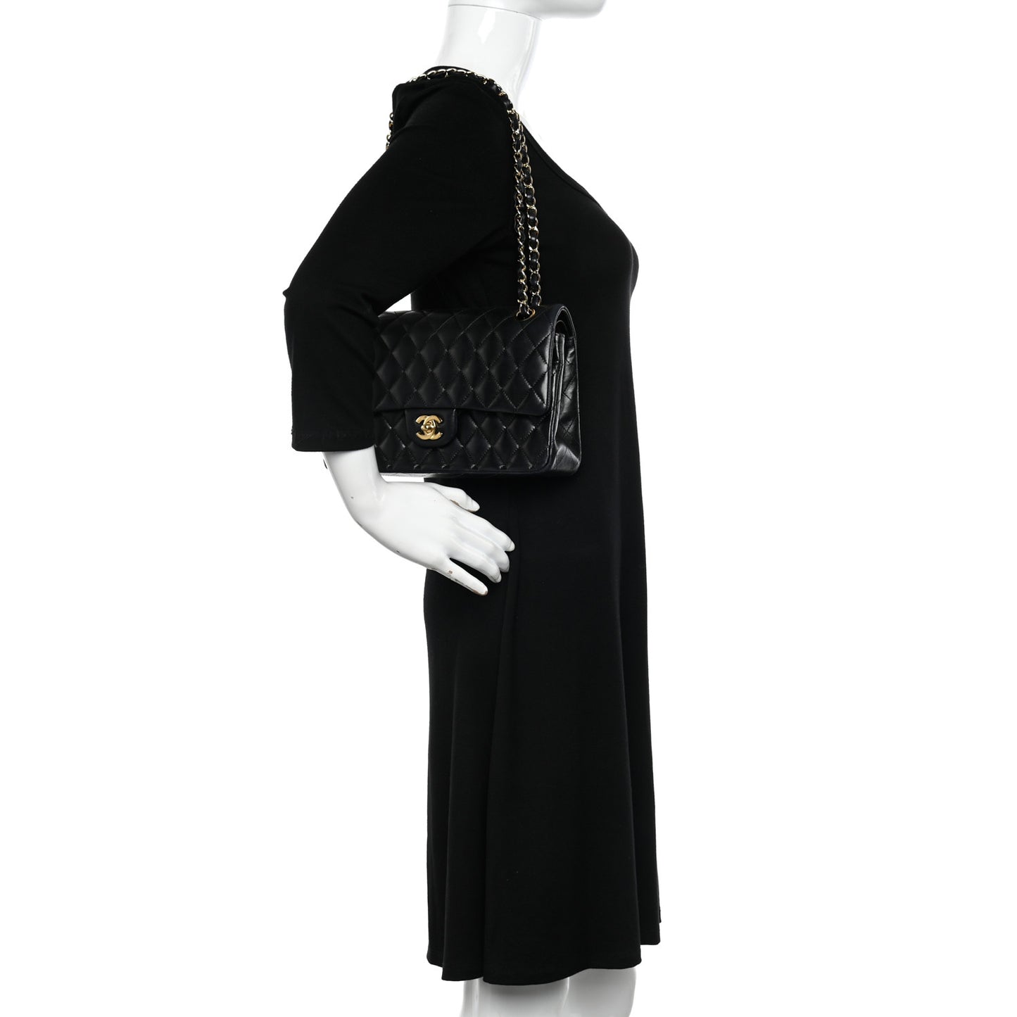 Lambskin Quilted Medium Double Flap Black