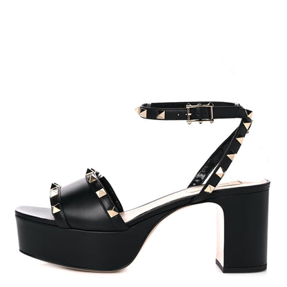 Valentino Garavani Calfskin Rockstud 35/75mm Platform Sandals 37.5 Black 1 of 10